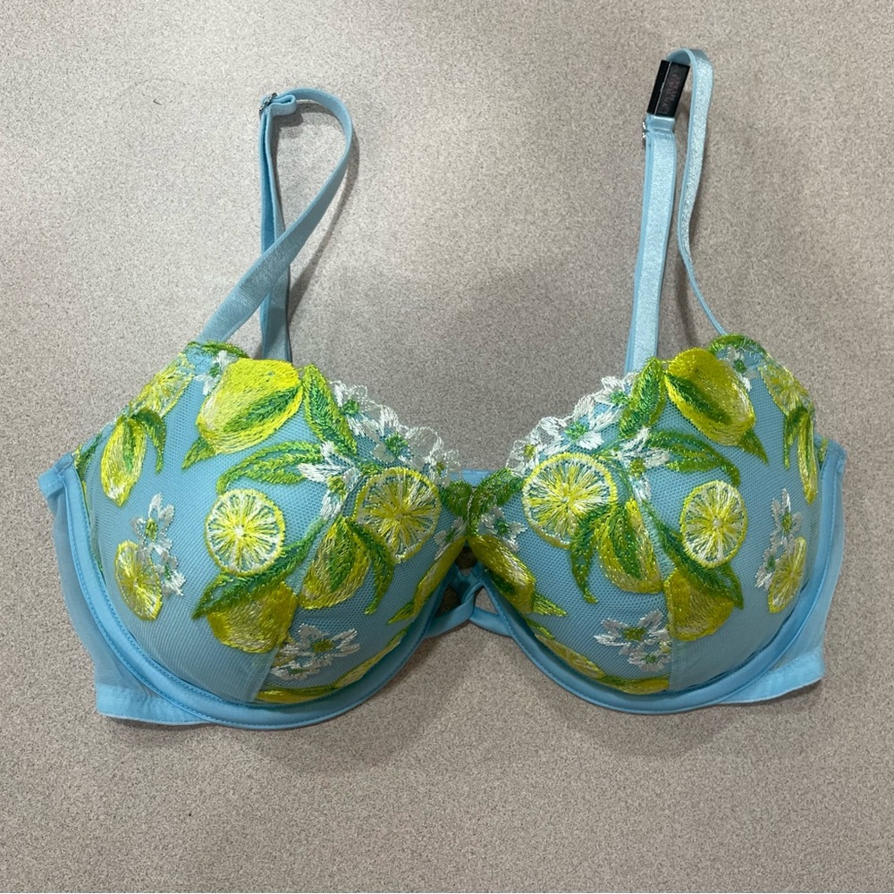 Victoria's Secret Blue and Green Floral Embroidered Bra